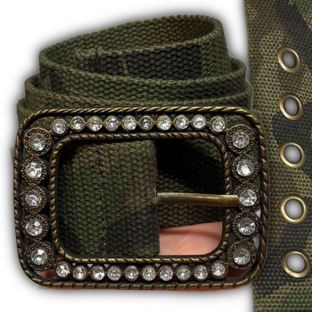 Olive Camo Rhinestone Buckle Belt